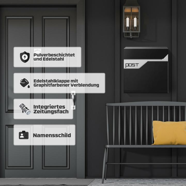 Actual product image Arebos Design wall letterbox with newspaper compartment