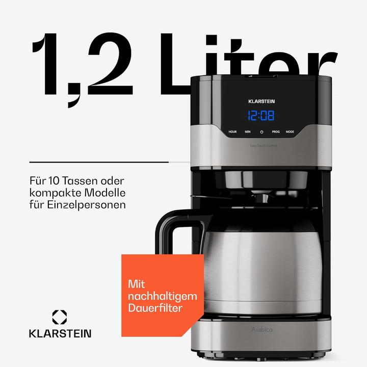 Produktbild Klarstein Kaffeemaschine Arabica, Silber Schwarz, 1.2 L