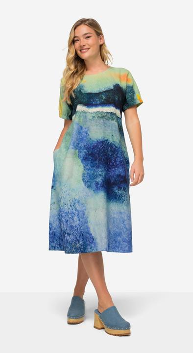 Actual product image Laurasøn A Line Landscape Print Linen Blend Dress Crew Neck Short Sleeve (XXL)