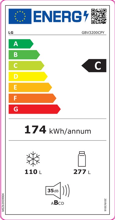 Energy Label LG GBV3200CPY (387 l)