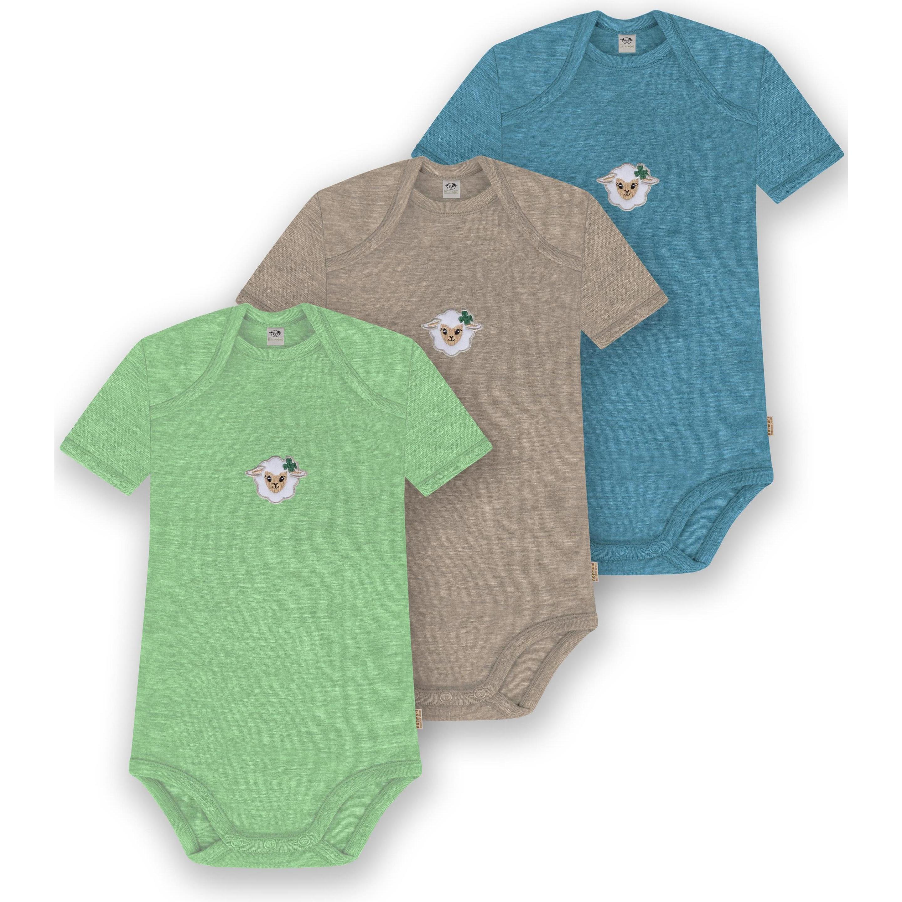 Normani, Herren, Body, 3er Set Baby Merino Body Kurzarm „Tauranga" - 9299, Blau, (56)