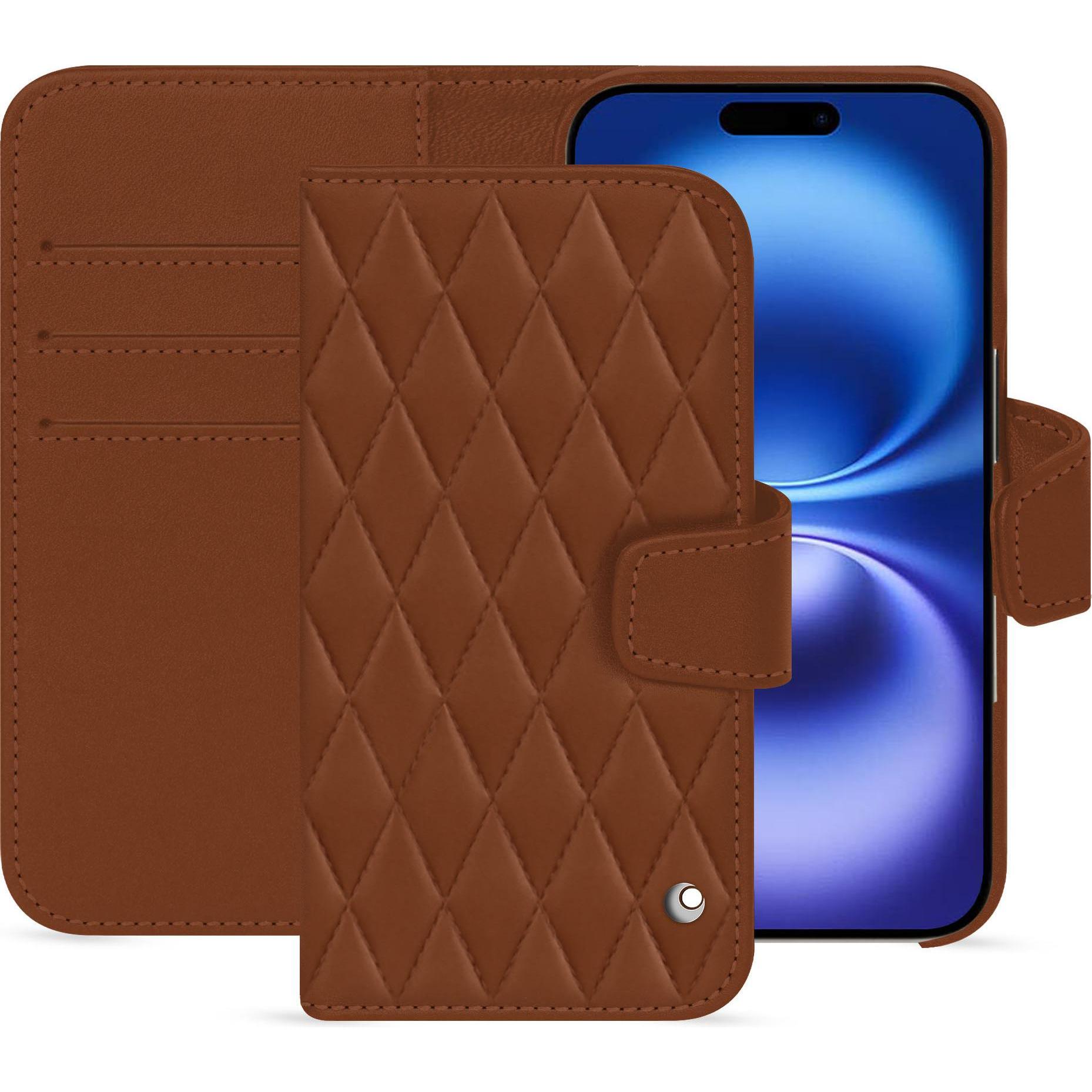 Noreve Lederschutzhülle Apple iPhone 16 (Apple iPhone 16), Smartphone Hülle, Braun