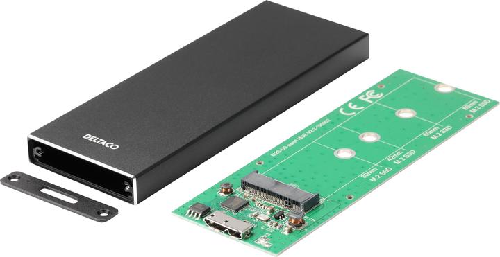 Actual product image Deltaco external HDD M.2 housing, B, B&M, USB 3.1 Gen 1, SATA III, black MAP-K16N (M.2)