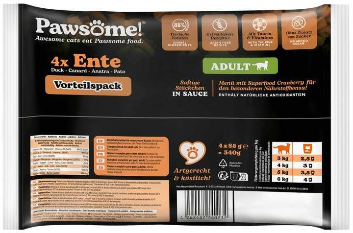 Actual product image Pawsome Adult canard 4x85g (Adult, 4 pcs., 85 g)