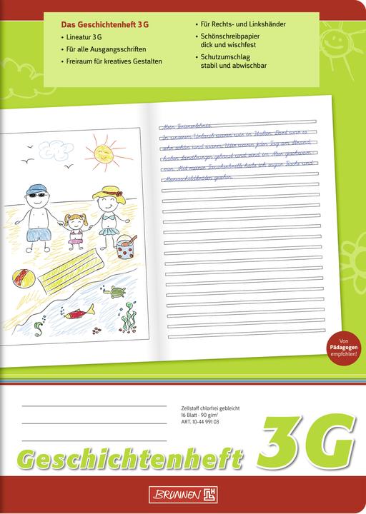 Produktbild Brunnen Geschichtenheft Lineatur 3G liniert DIN A4 ohne Rand, 16 Blatt (A4, Liniert)