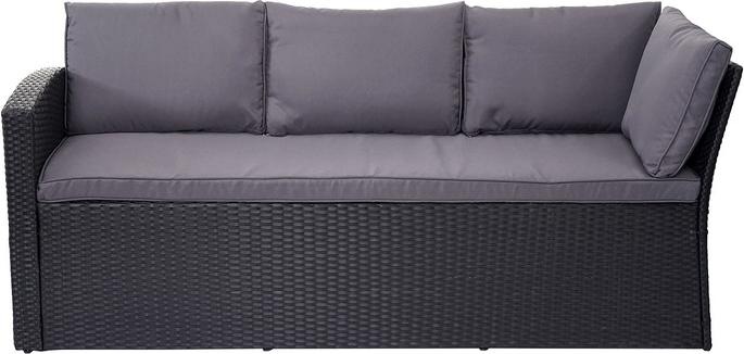 Produktbild Swisshandel24 Poly-Rattan-Garnitur, Gartengarnitur Sitzgruppe Lounge-Esstisch-Set, schwarz - Kissen dunkelgrau