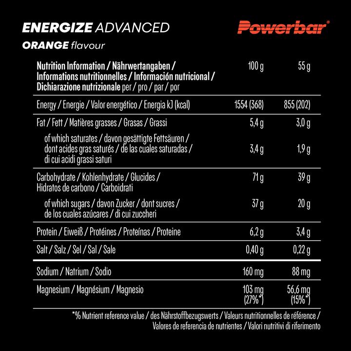 Valeurs nutritives et ingrédients Powerbar Energize Advanced (909 g, 15 pcs)
