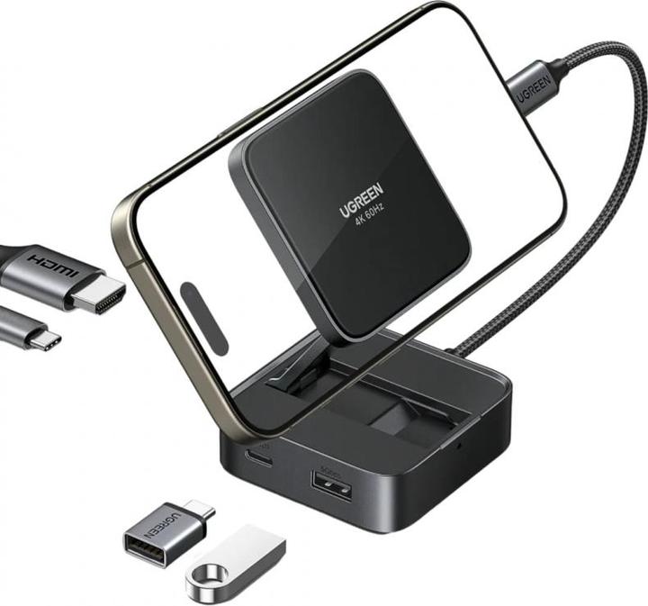 Produktbild Ugreen USB-C Hub CM801, 1 x USB-A 3.0 - 2 x USB-C - 1 x HDMI, Grey (USB-C)