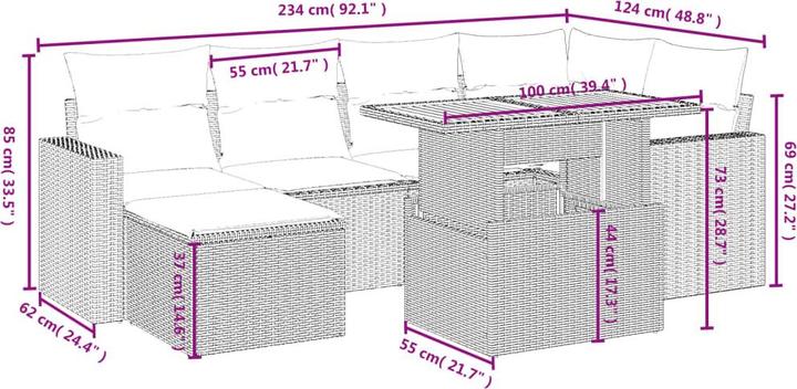 Produktbild vidaXL 7-tlg. Garten-Sofagarnitur mit Kissen Schwarz Poly Rattan