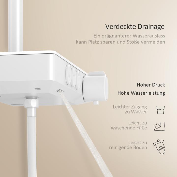Produktbild Emke Duschsystem mit Thermostat, Handbrause + Regendusche(3 Strahlstärken) + Unterer Auslass, Weiss