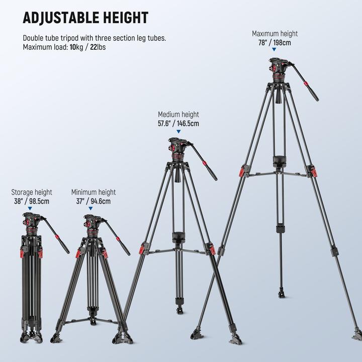 Actual product image Neewer Carbon Fiber One-Step Locking Tripod With Adjustable Damping Fluid Head (Carbon)