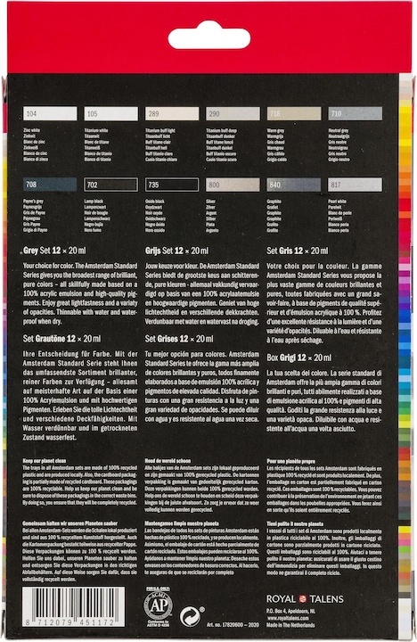 Produktbild Amsterdam Acrylfarbe Greys 12 Tuben à 20 ml (Grau, 20 ml)