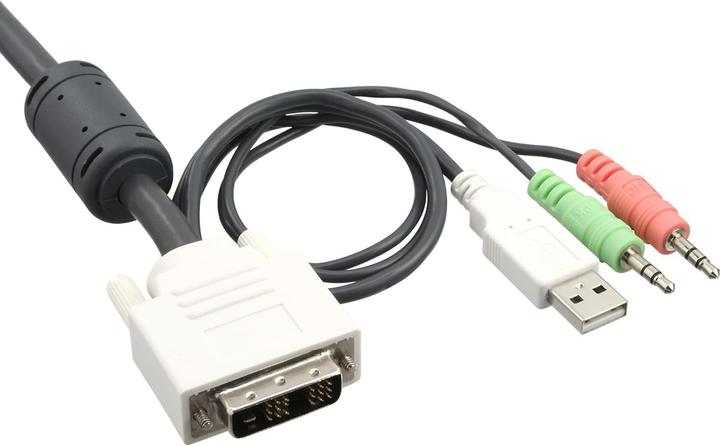 Produktbild InLine KVM Switch 2-fach DVI-D USB mit Audio und integrierten Kabelsaetzen 0,9m weiss