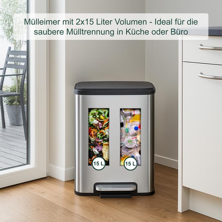 Produktbild Relaxdays Mülleimer mit 2 Fächern 2 x 15 Liter (30 l)