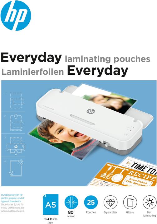 Productafbeelding HP Lamineerfolie Dagelijks A5, 80 µm, 25 stuks, glanzend (A5, 25 Stuk, 80 µm)