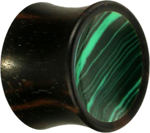 Actual product image Star Piercing Flared Plug Malachite Stone from Areng Wood (without brass, Organic, Mineral)