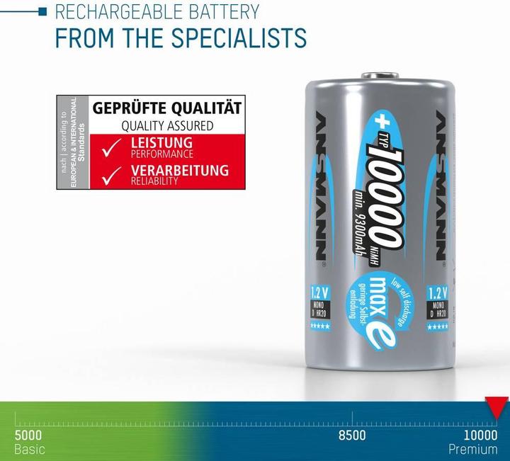 Produktbild Ansmann Mono D (2 Stk., D, 10000 mAh)