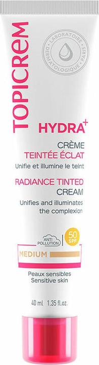 Actual product image Topicrem Toning skin cream SPF 50 Hydra+ (Radiance Tinted Cream) 40 ml - Shade: Medium (40 ml)
