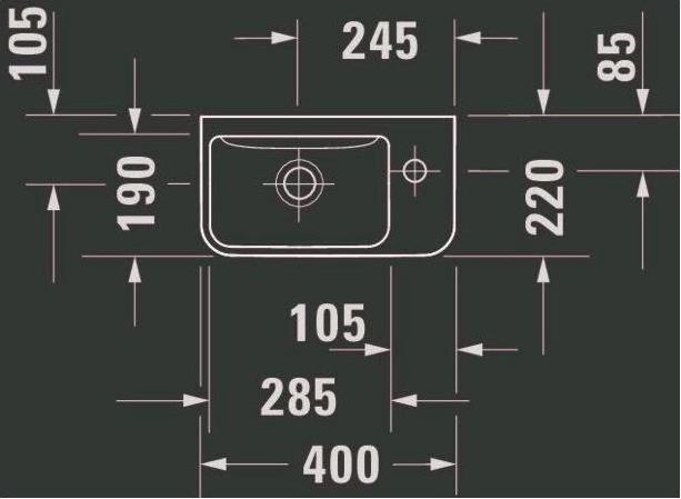 Produktbild Duravit Handwaschbecken ME by Starck o ÜL m HLB 400x220mm 1 HL re we sdm WG (220 mm, 400 mm)