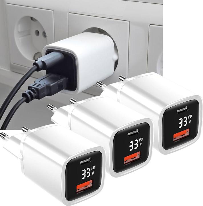 Produktbild Eaxus 3er-Set USB-LadegerÃ¤t, Dual Port, fÃ¼r USB-C und USB-A, 100-240 V, 0,7 A (33 W)