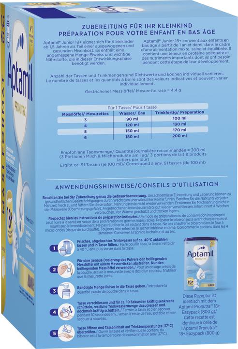 Valeurs nutritives et ingrédients Aptamil Pronutra 18+ (1200 g, à partir de 18 m.)