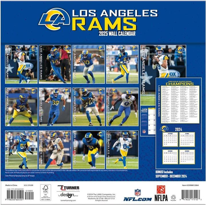 Image du produit NFL - Los Angeles Rams - Calendrier mural de l'équipe 30,5 x 30,5 cm 2025 (30,5 x 30,5 cm, Français, Italien, Espagnol, Allemand, Anglais)