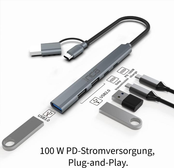 Actual product image Inca Adapter IUTP-06TX USB C/A USB 3.0/2.0 + Typ-C, 100W (USB-A, USB-C, 5 ports)