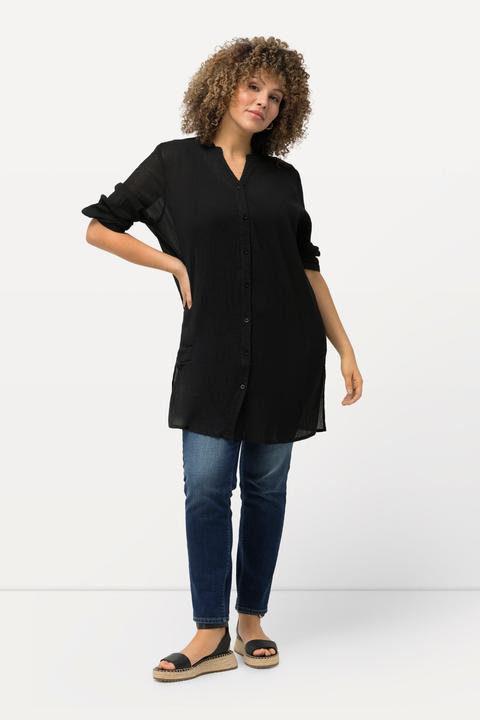 Produktbild Ulla Popken Longbluse, Krepp, Stehkragen, V-Ausschnitt, 3/4-Arm (42, 44)