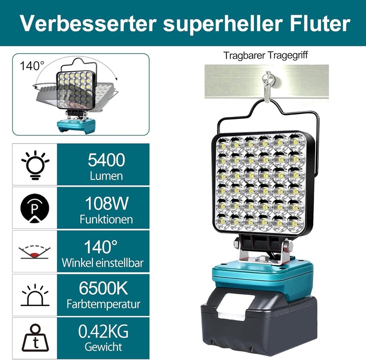 Produktbild Gzyz Akku-LED-Arbeitsleuchte (5400 lm)