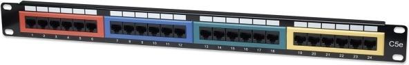 Produktbild Intellinet Cat5e UTP 24-Port Patchpanel 48,26cm 19 Zoll 1HE farbkodiert geeignet fuer Krone LSA+ Auflegewer...