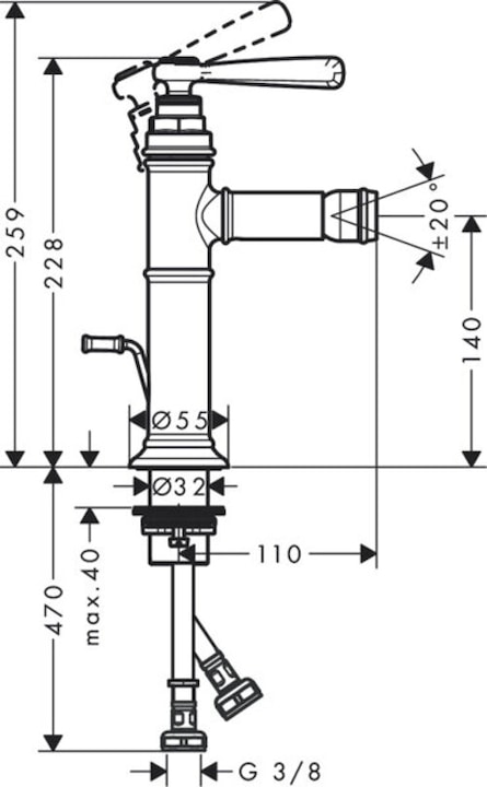 Actual product image Axor Hand-sized Montreux single-lever bidet mixer with lever handle and pop-up waste