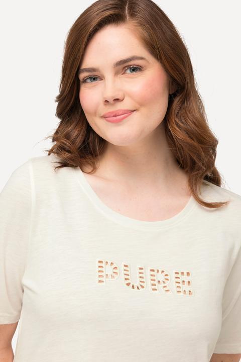 Image du produit Ulla Popken T-shirt avec broderie PURE. Décolleté rond, manches courtes. Coton bio. (56)