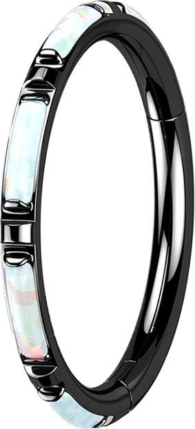 Produktbild Star Piercing Micro Segmentring klappbar schwarz seitlich mehrere Opal streifen weiss (Titan, ohne Messing)