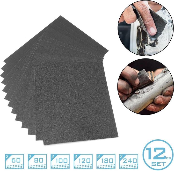 Image du produit Stahlwerk papier de verre - jeu de 12 - carbure de silicium (P80, P180, P60, P240, P100, P120)