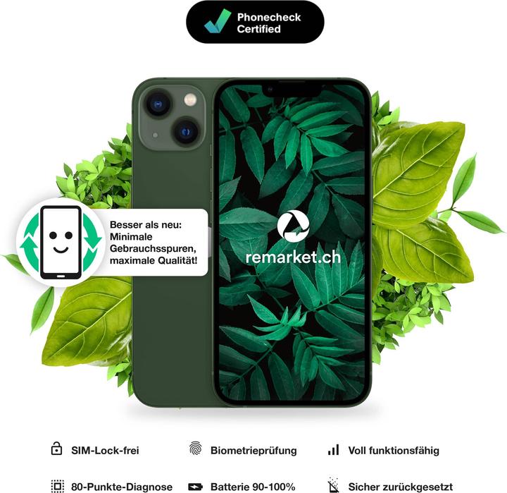 Produktbild remarket.ch iPhone 13 mini (128 GB, Grün, Rosa, 5.40", B / Sehr gut)