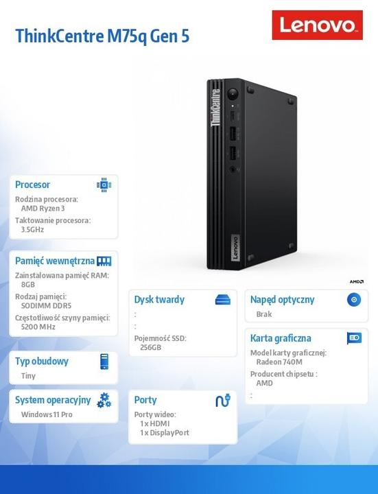 Actual product image Lenovo ThinkCentre M75q Gen 5 (AMD Ryzen 3 8300GE, 8 GB, 256 GB, Radeon 740M)