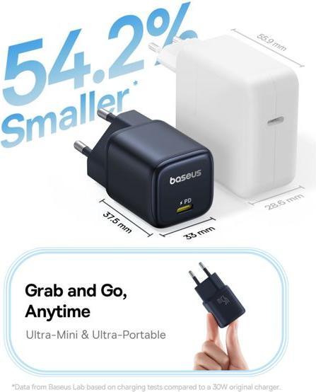 Productafbeelding Baseus - Wall Charger PicoGo (P10176800123-00) - GaN, Fast Charging, 45W, USB-C - Cosmic Black (45 W)