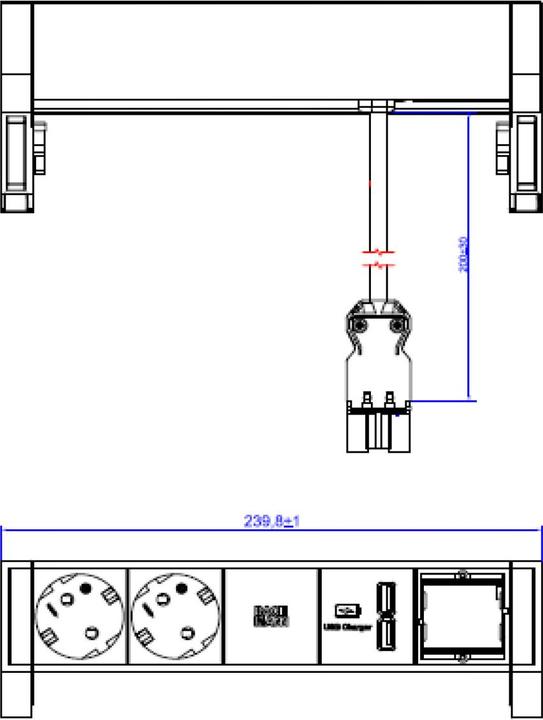 Actual product image Bachmann Desk 2 Alu Black 2xPowersocket (2 x, CEE 7/3, 0.20 m)