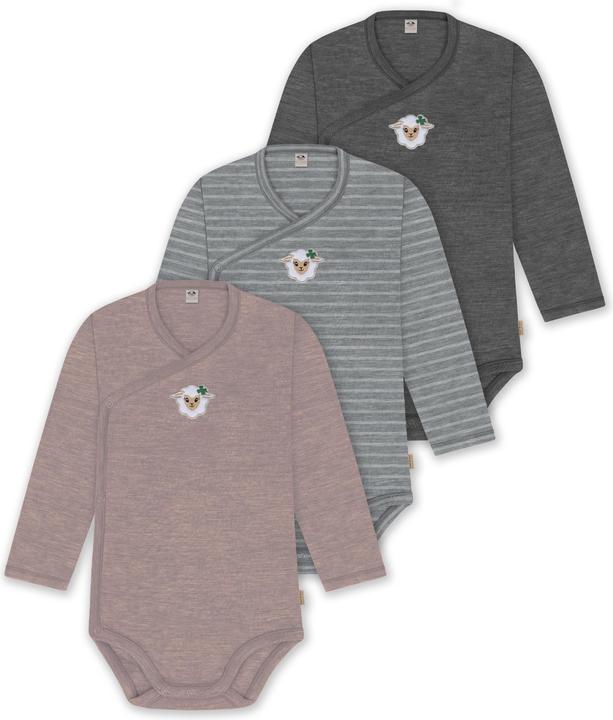 Actual product image Normani Set of 3 baby body wrap long sleeve toddler bodysuit made from merino wool - 9357 (68)