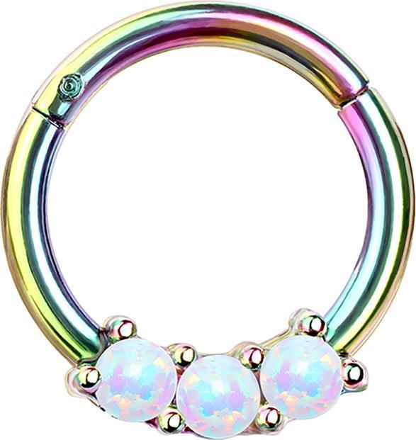 Actual product image Star Piercing Micro segment ring foldable coloured three opal balls white (without brass, Surgical steel 316L)
