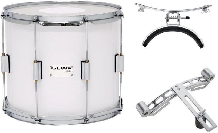 Gewa Caisse claire de marche en bouleau blanc, avec accessoires et peaux Remo USA