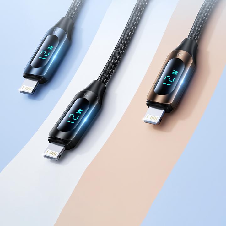 Actual product image Wozinsky USB-A Cable - Lightning WUALC1 with LED Display 2.4A 1m - Black (1 m, 12.50 W)