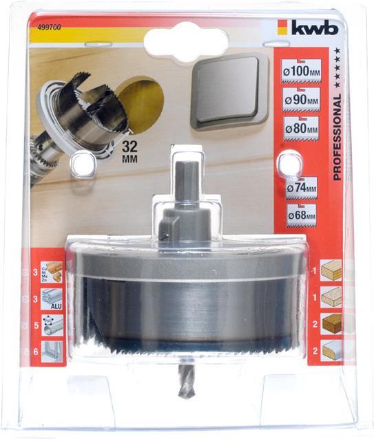 Actual product image kwb Hole saw 68100/depth 32/5 flanges (80 mm, 68 mm, 100 mm, 90 mm, 74 mm)