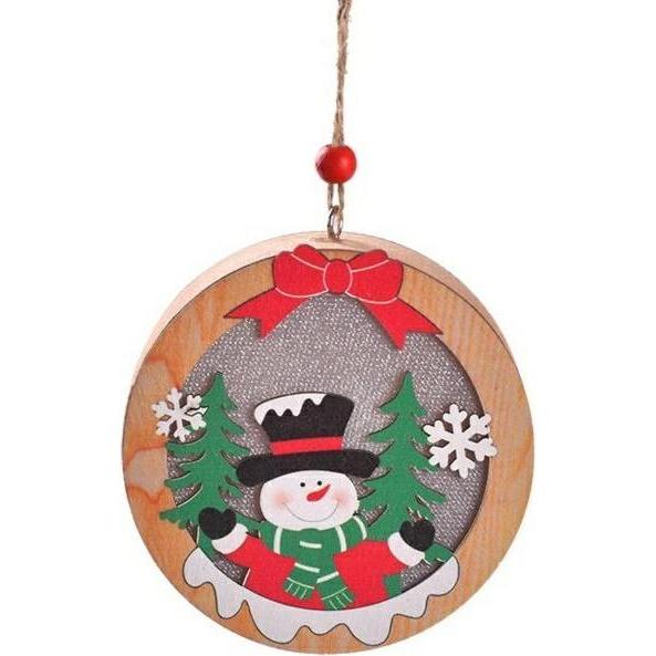 Aigostar, Decorazioni per albero di Natale, Lampka Świąteczna Drewniana Bałwanek - Okrągła