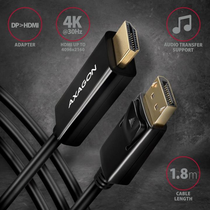 Produktbild Axagon RVD-HI14C2 DisplayPort zu HDMI Adapterkabel, 4K/30 Hz, 180 cm lang (1.80 m, DisplayPort, 1.4b)