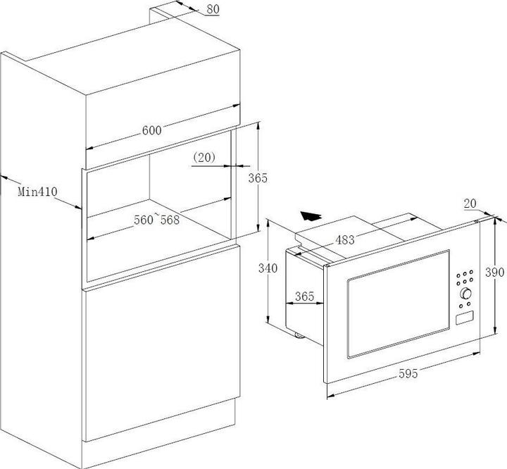 Image du produit PKM Micro-ondes encastrable MW900-23G-IN LxHxP 59,5 x 39 x 38 cm (23 l)
