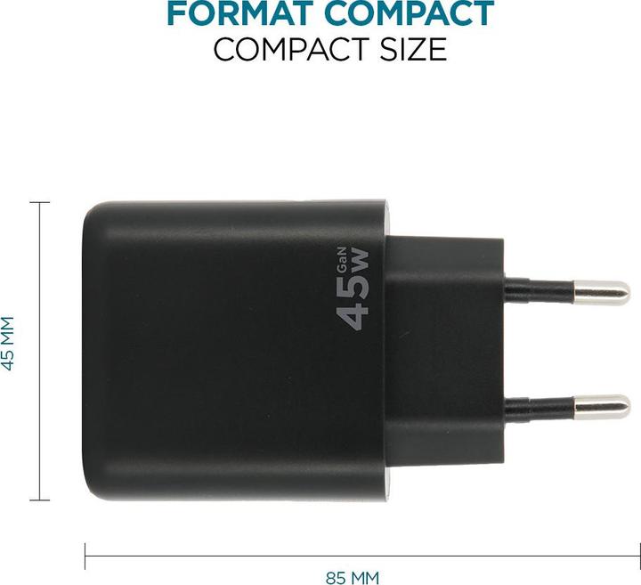 Actual product image Mobilis Wall Charger 45W 1 USB A 1 USB C GaN (45 W, 2 ports)