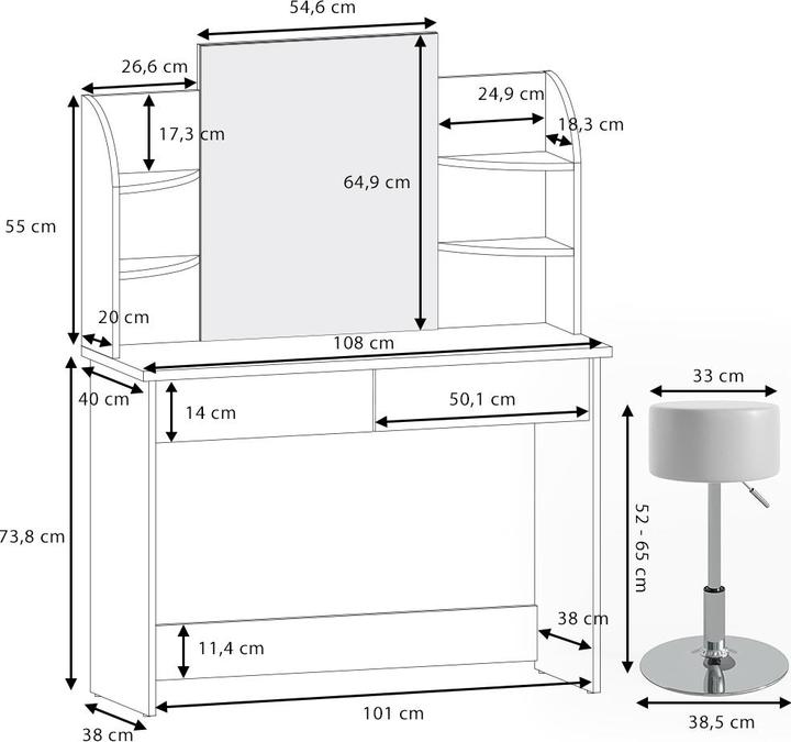 Produktbild Vicco Charlotte mit Stuhl (108 x 40 x 139 cm)
