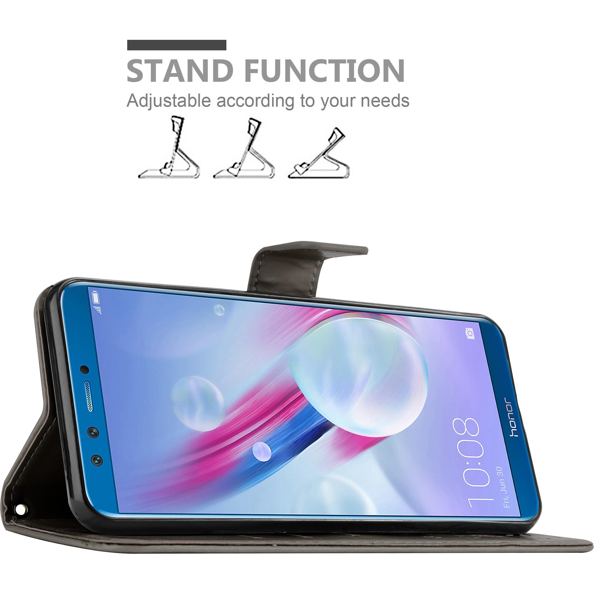 Thumbnail - Cadorabo Flower Book Cover (Honor 9 Lite), Smartphone Hülle, Grau