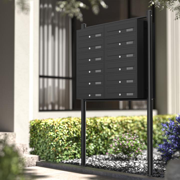 Produktbild Wiltec 12er Briefkastenanlage schwarz 2x6 Fächer Standbriefkasten Briefkasten